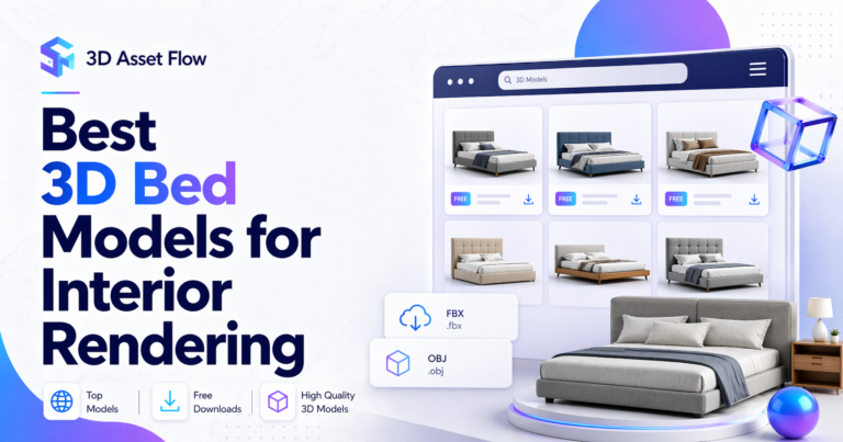 Best 3D Bed Models for Interior Rendering (Free Download + Premium)